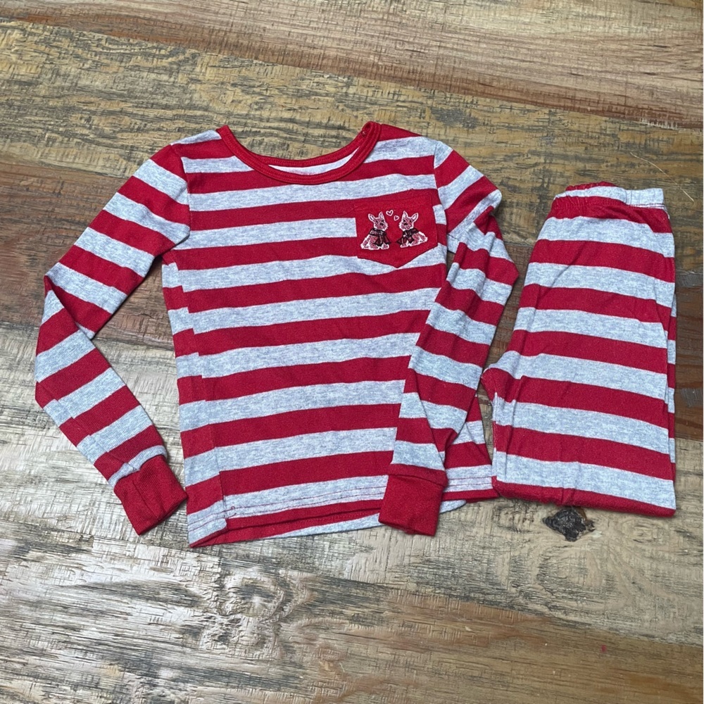 Laura Ashley Girls 6 Valentines red striped pajama 2pc pjs scottie dogs hearts